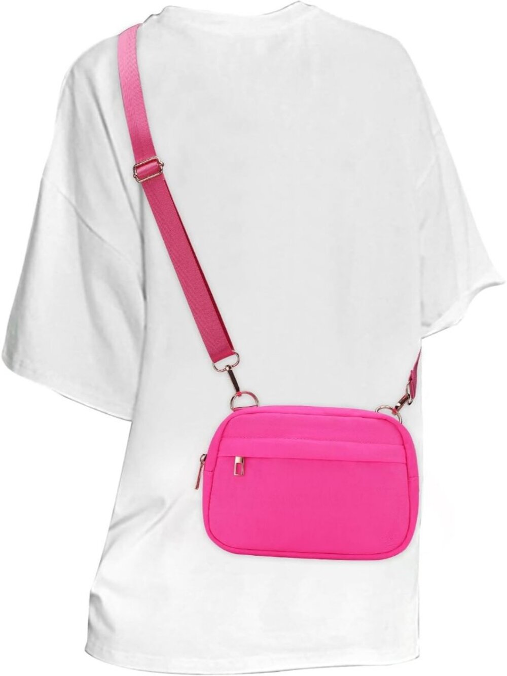 Women's Neon Pink Crossbody Belt Bag Fanny Pack Purse With Adjustable Strap